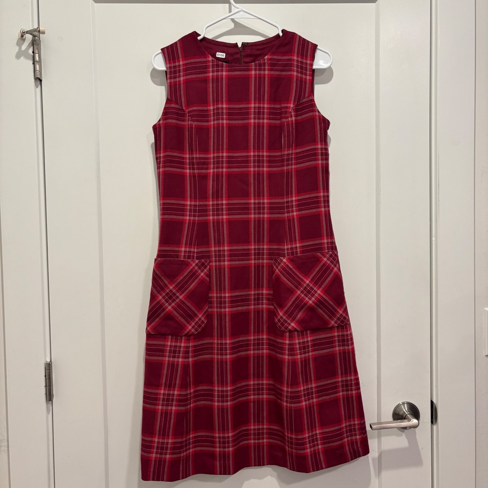 Highland Queen Red Plaid Virgin Wool Sleeveless Shift Dress Vintage Canada 8